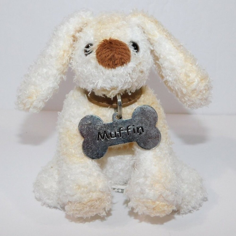 Blankets & Beyond Muffin w Tag Collar White Cream 5" plush Puppy